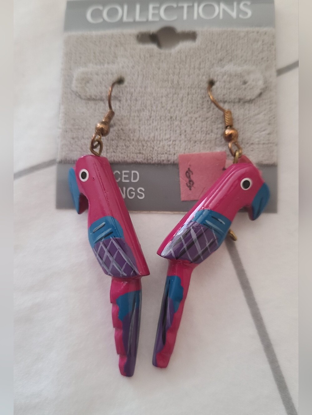 Pink Parrot Dangle Earrings